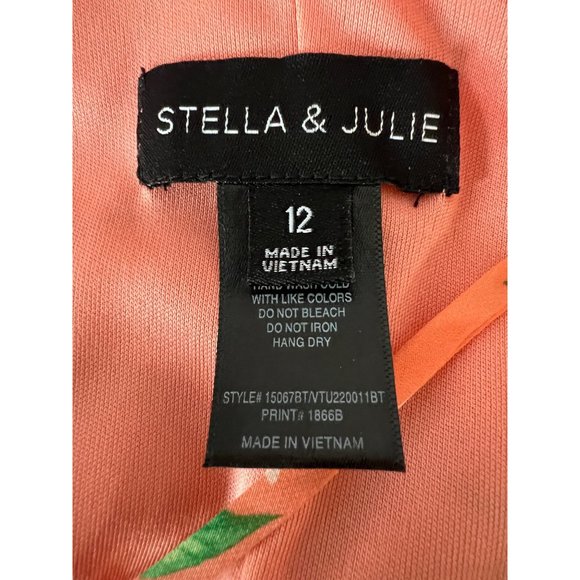 Stella & Julie Dress Orange Floral size 12 asymmetric hem lined sleeveless - Picture 11 of 12